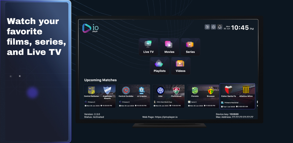 IPTVPlayer.io Home Screen Interface